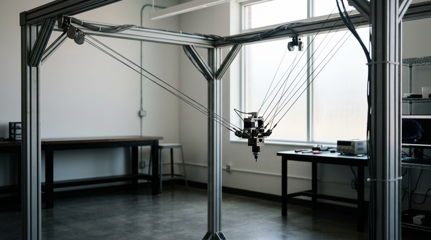 A cable-suspended parallel robot in a research lab